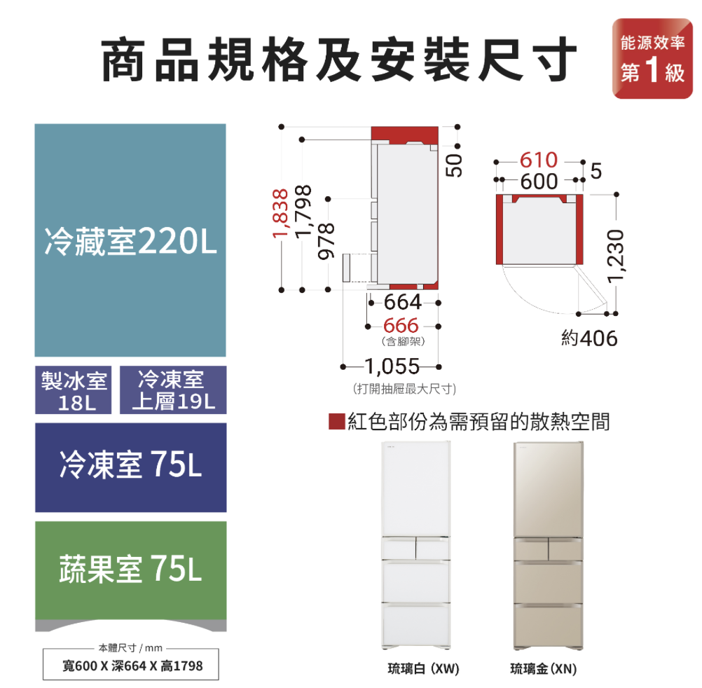  可刷卡！HITACHI 日立 527L一級能效日製變頻六門冰箱RS420WJL（左開）